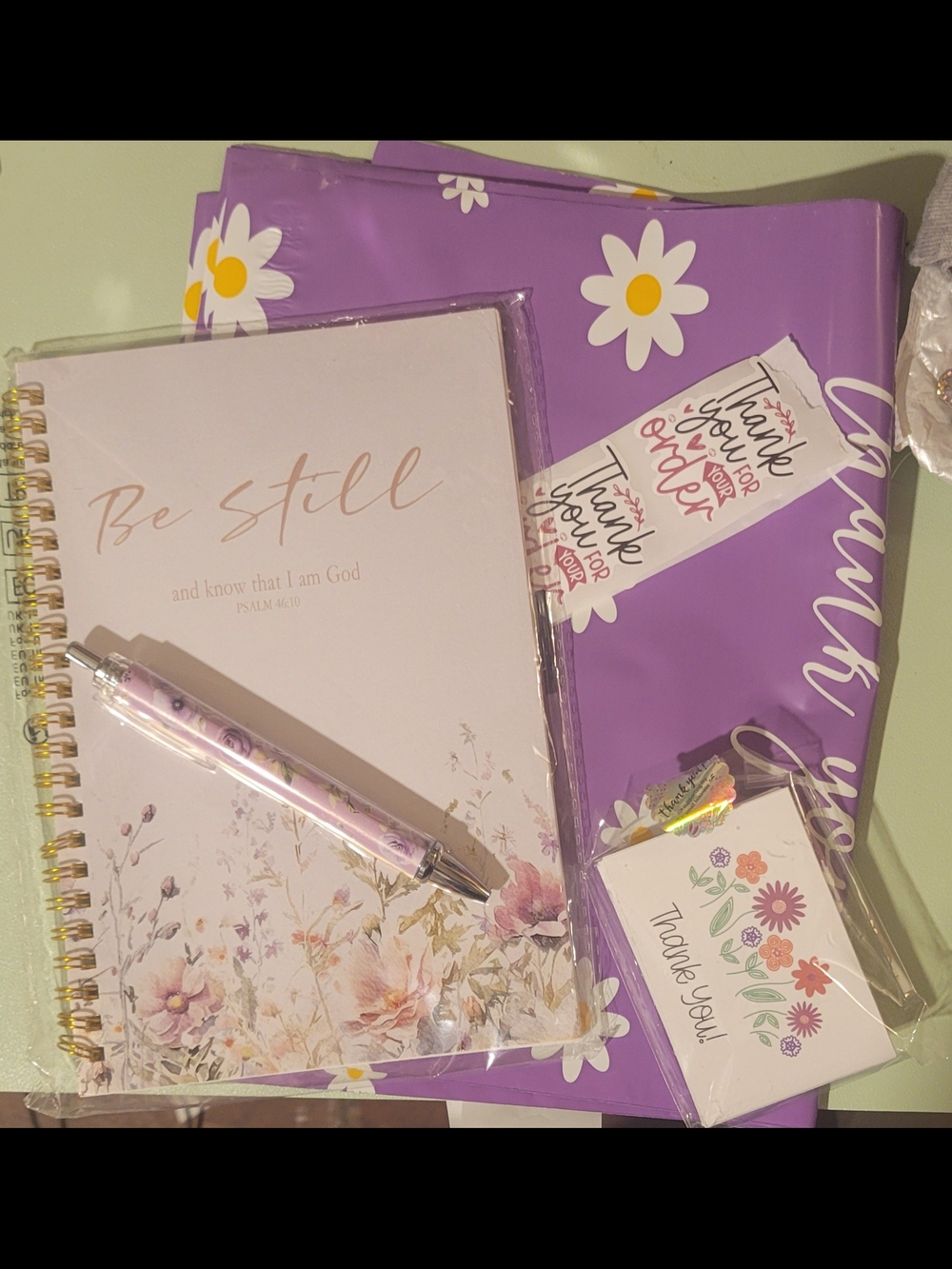 Floral 'Be Still' Lavender Spiral Notebook & Pen Set